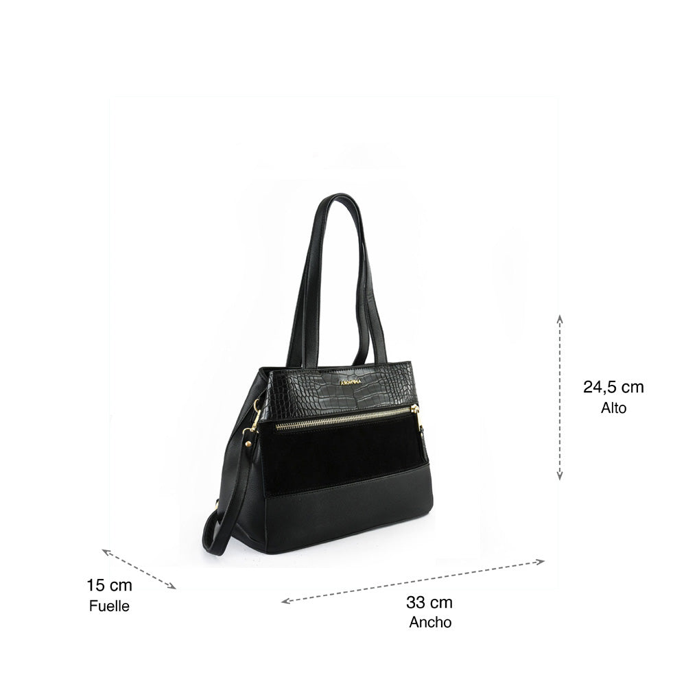 Cartera tote Tres divisiones mediana bursa negro