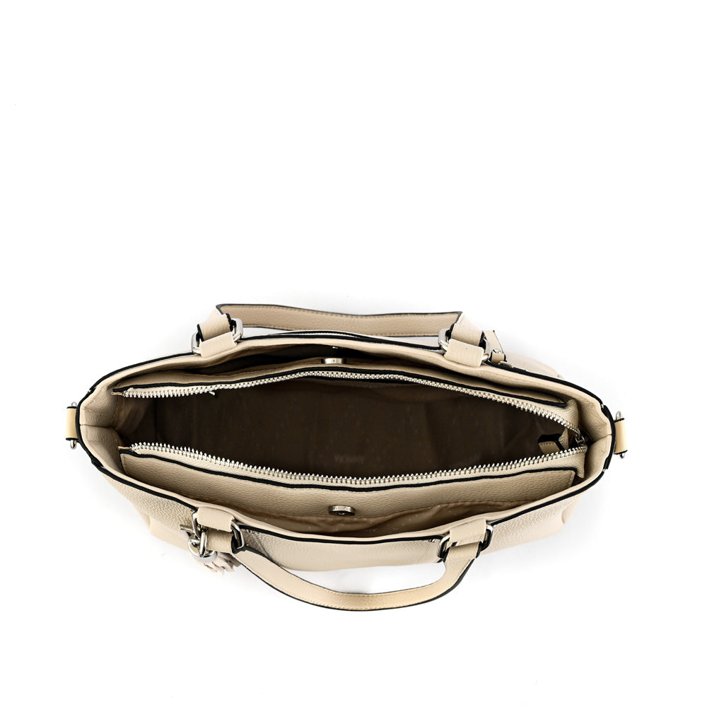 Cartera tote Tres divisiones mediana leroy blanco crudo