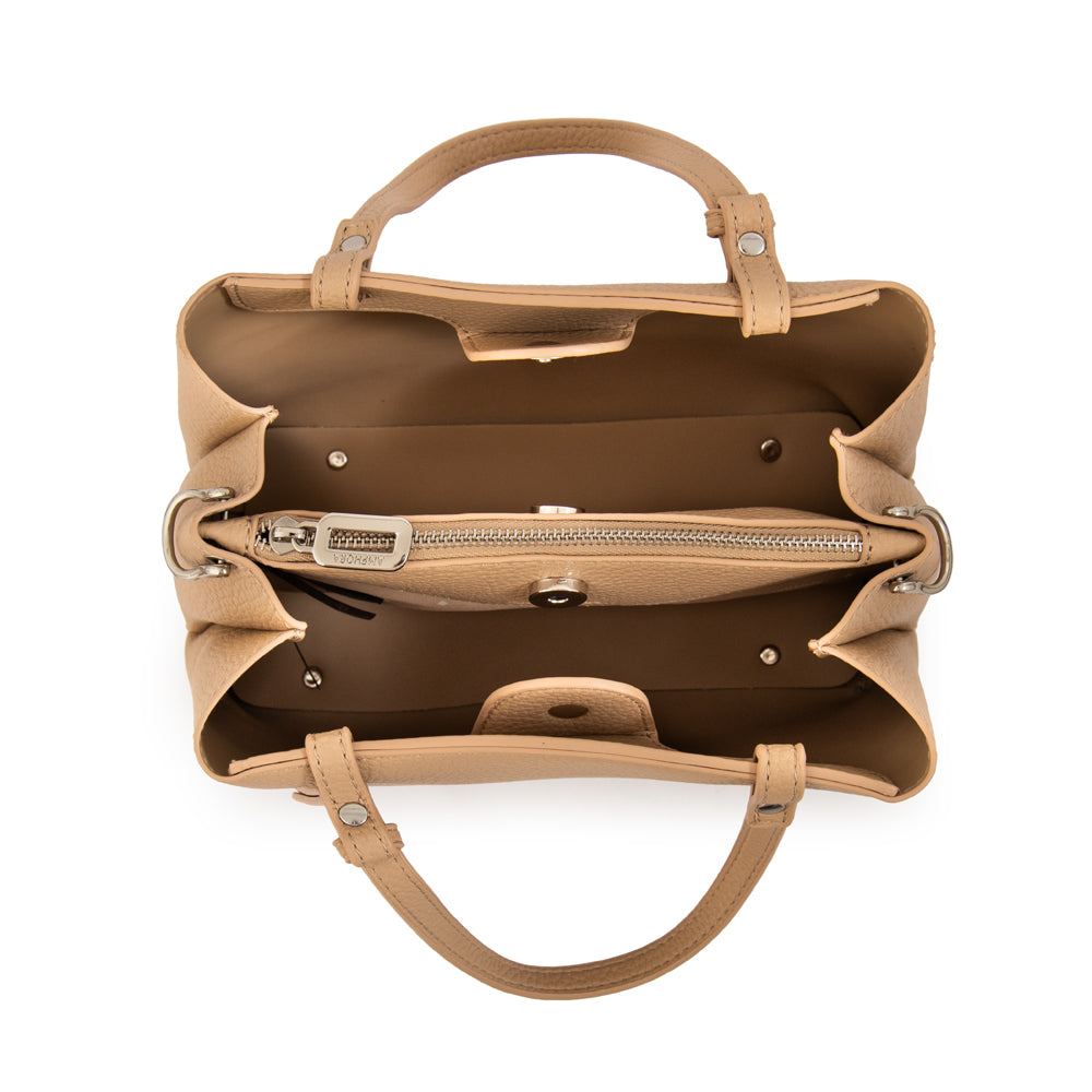 Cartera tote tres divisiones pequeña moroni beige