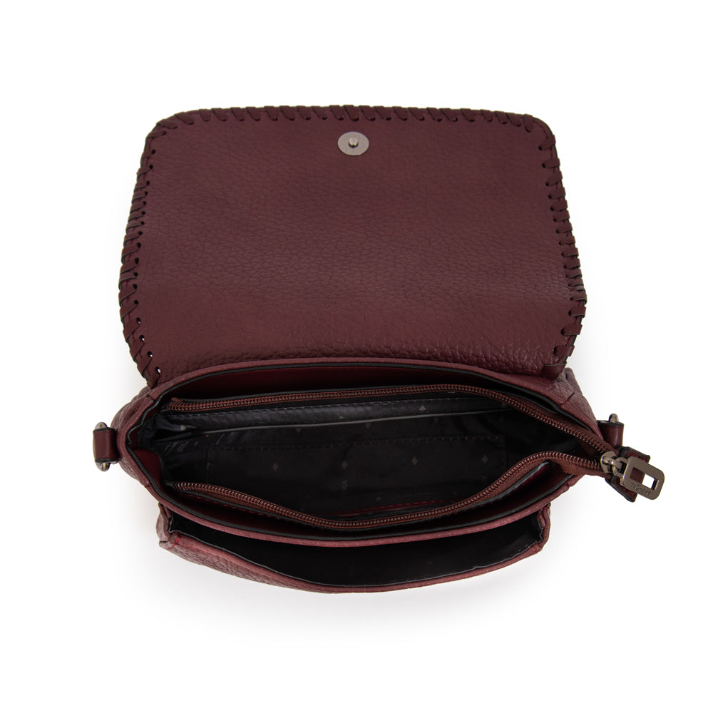 Cartera Bandolera con tapa mediana bissau burdeo
