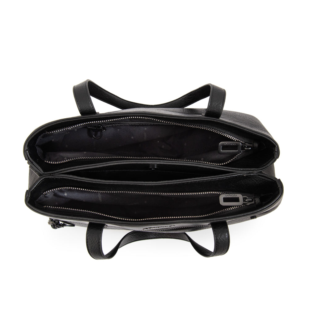 Cartera tote tres divisiones mediana paula negro