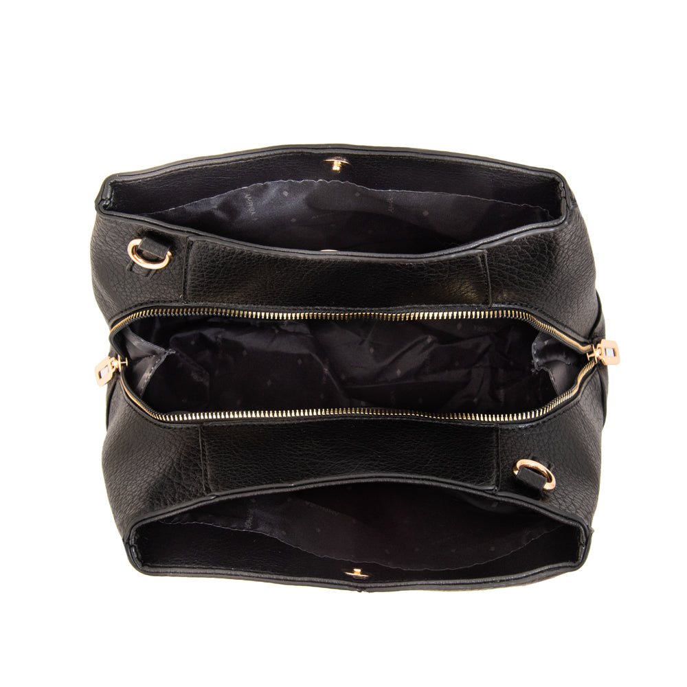 Cartera tote tres divisiones grande begonia negro