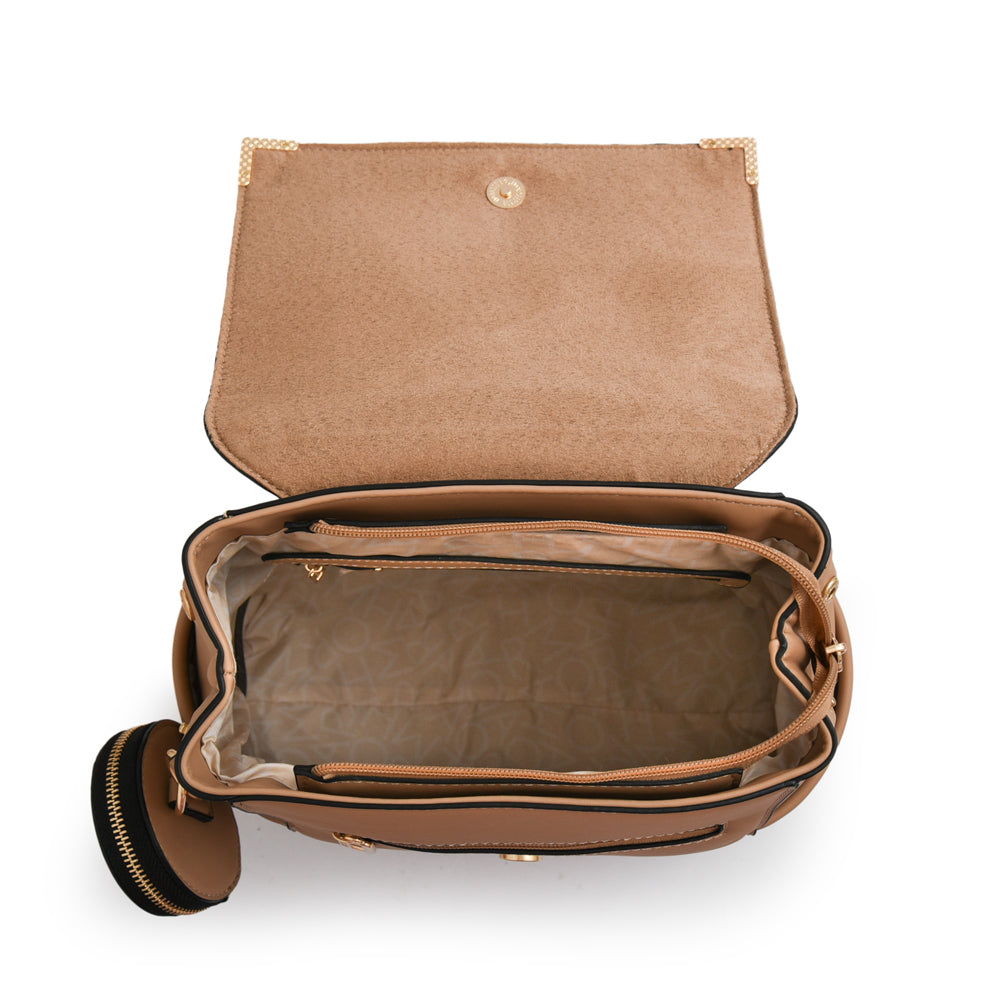 Mochila con tapa mediana corcega beige oscuro