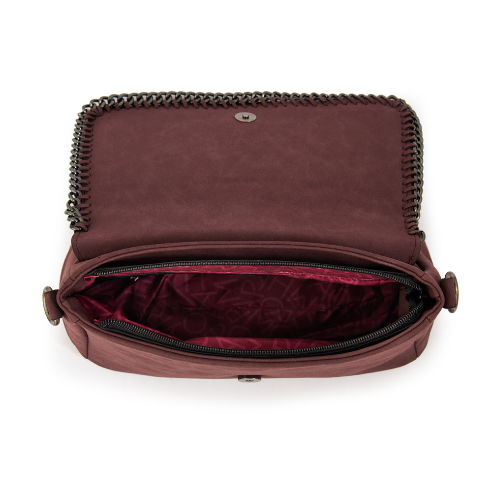 Cartera Bandolera con tapa mediana maya burdeo