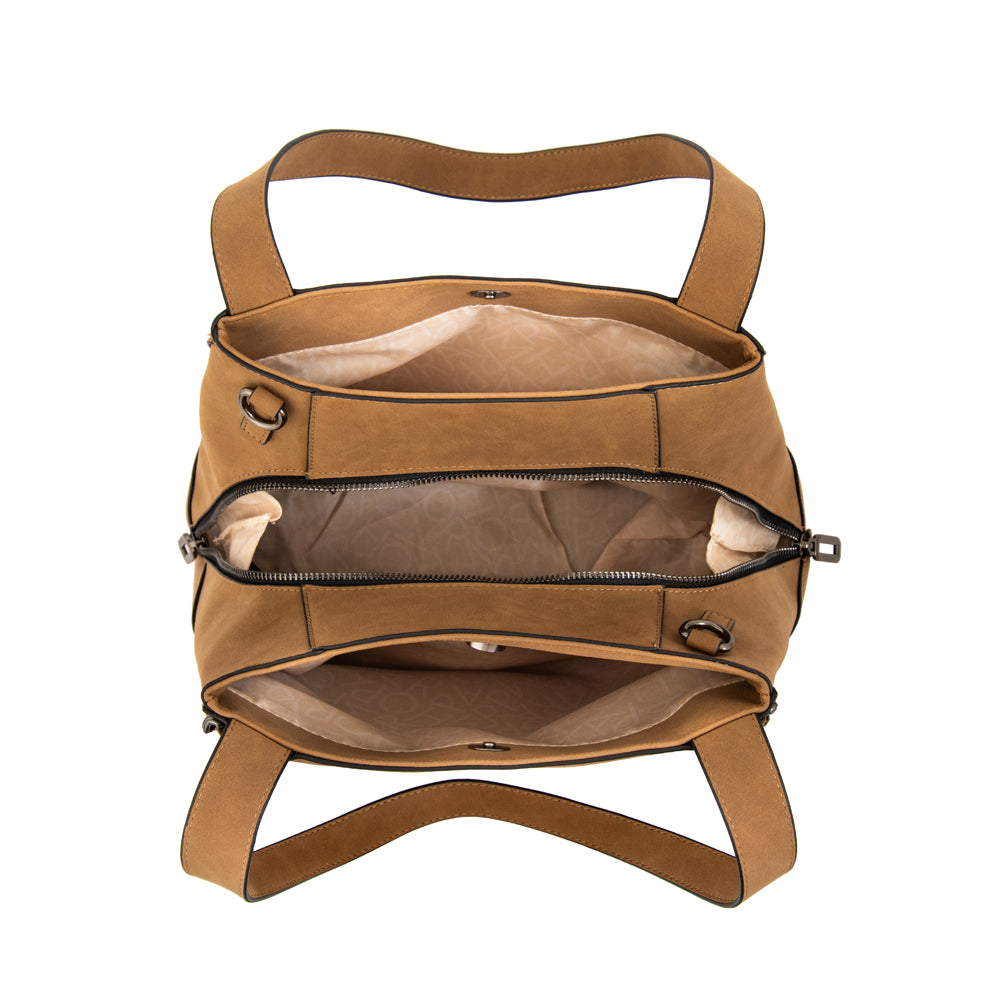 Cartera tote tres divisiones grande maya café