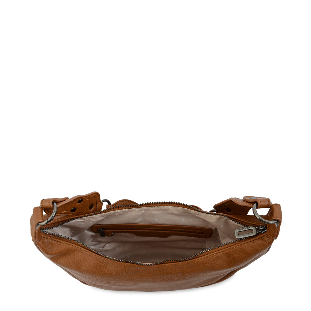 Cartera corte oval rocio mediana camel