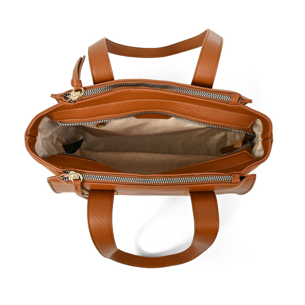 Cartera tote tres divisiones belinda mediana camel