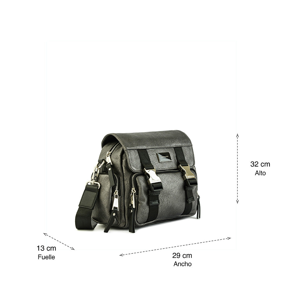 Cartera bandolera mediana dita plateado oscuro