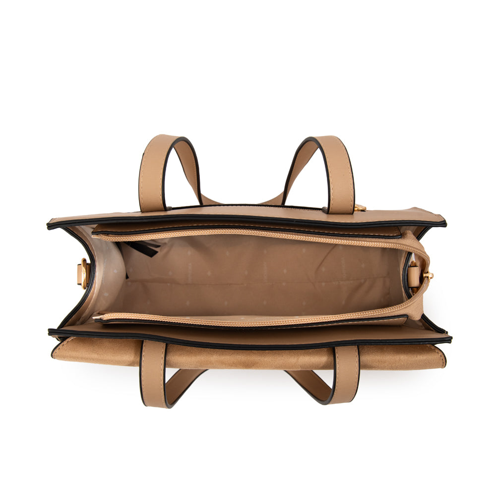 Cartera tote con tapa pequeña mediana maggie beige