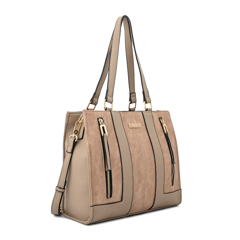 Cartera tote tres divisiones mediana bluma taupe