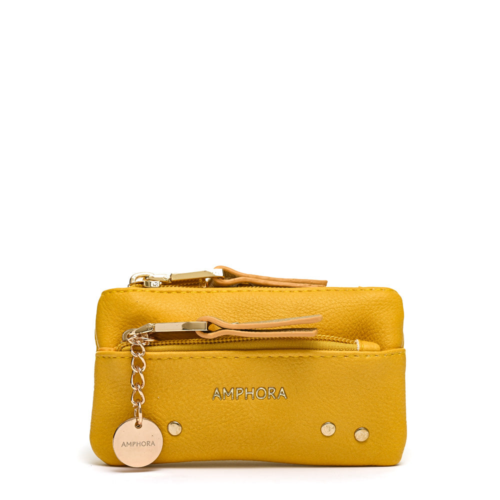 Monedero con bolsillo frontal catriel amarillo – Amphora Chile