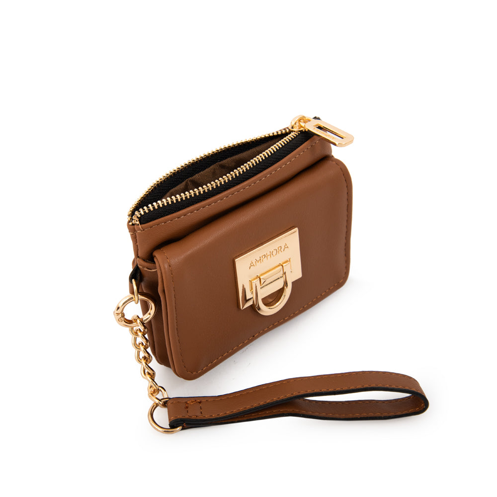 Monedero con bolsillo frontal pequeña grecia café