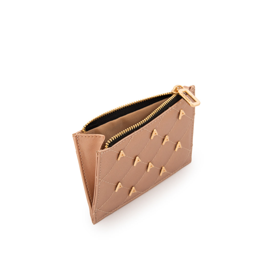 Monedero tarjetero daniza pequeña rosa metalico