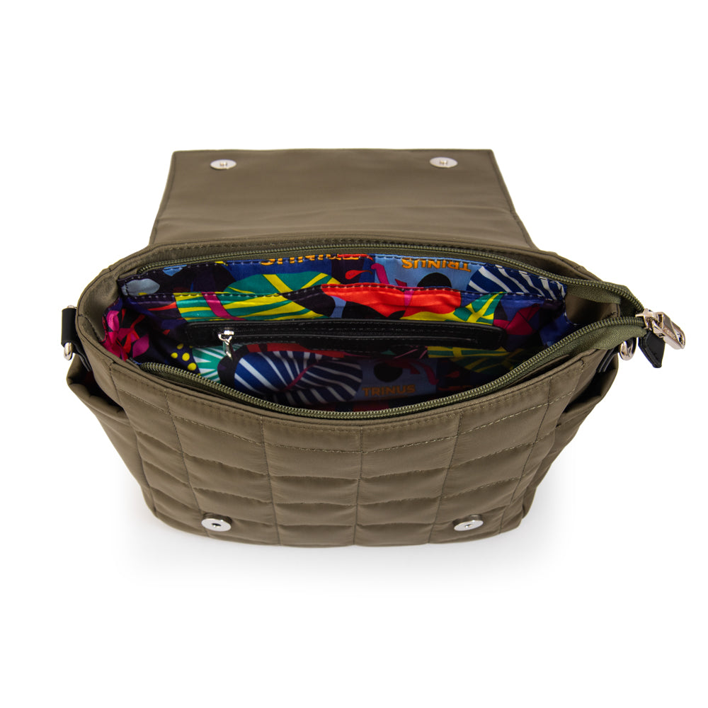 Cartera Bandolera con tapa mediana belina verde oliva