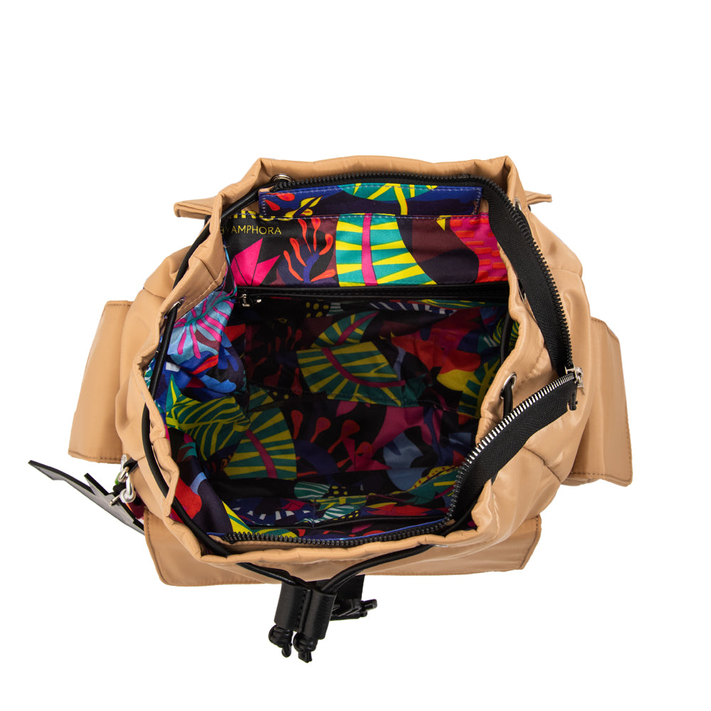 Mochila con tapa melania mediana beige oscuro