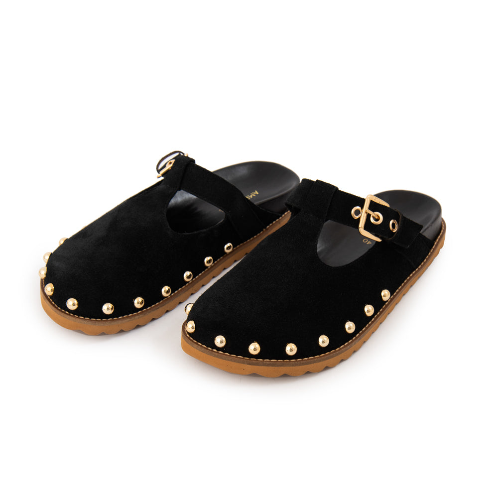 Sandalia crystal cuero negro