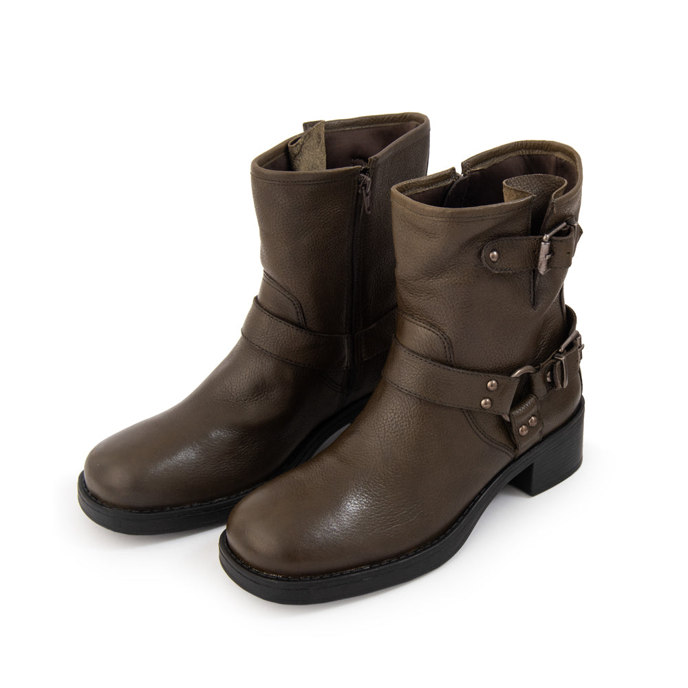 Botin biker dakota cuero verde oliva