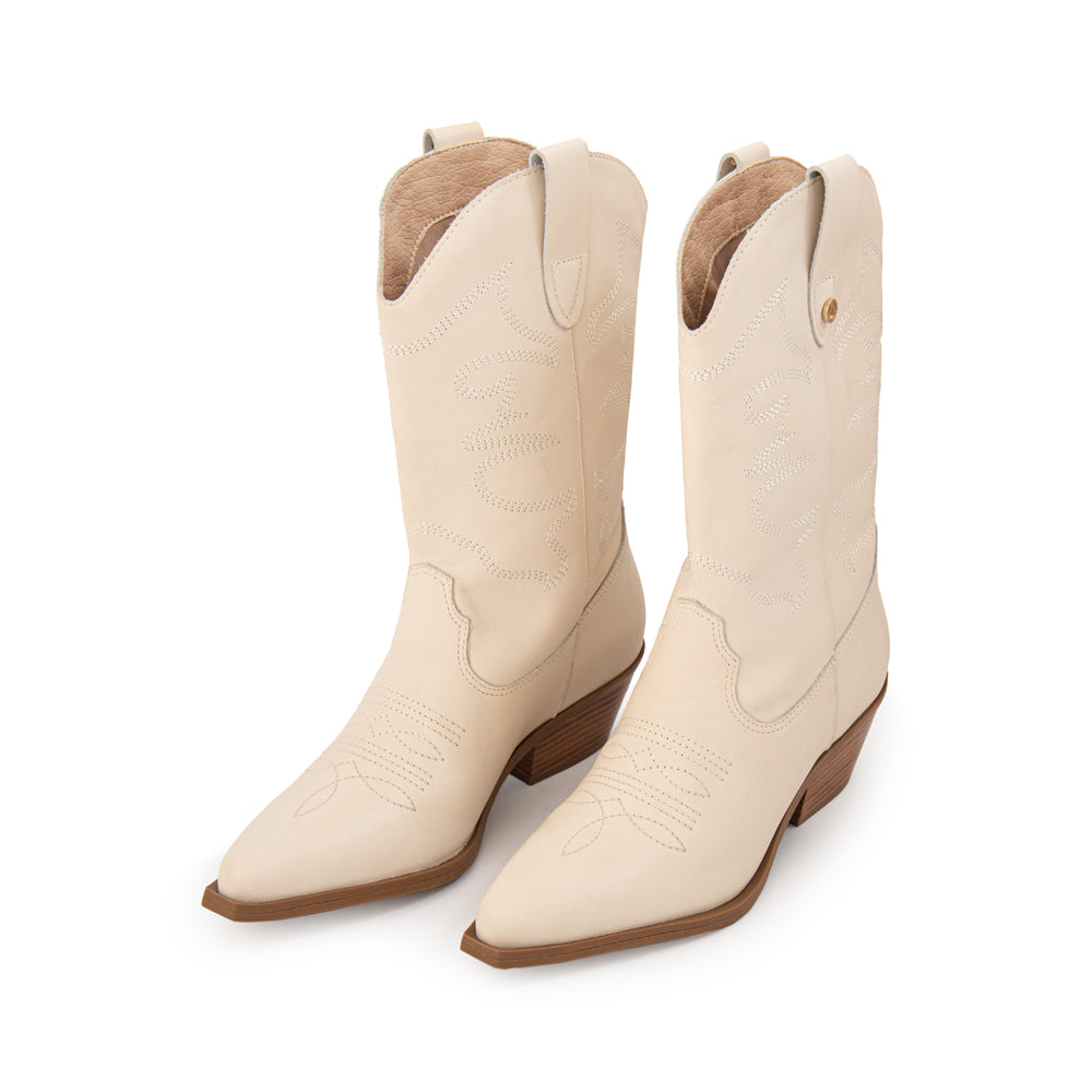 Bota marcella cuero blanco crudo