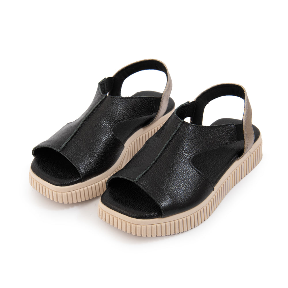 Sandalia marina cuero negro