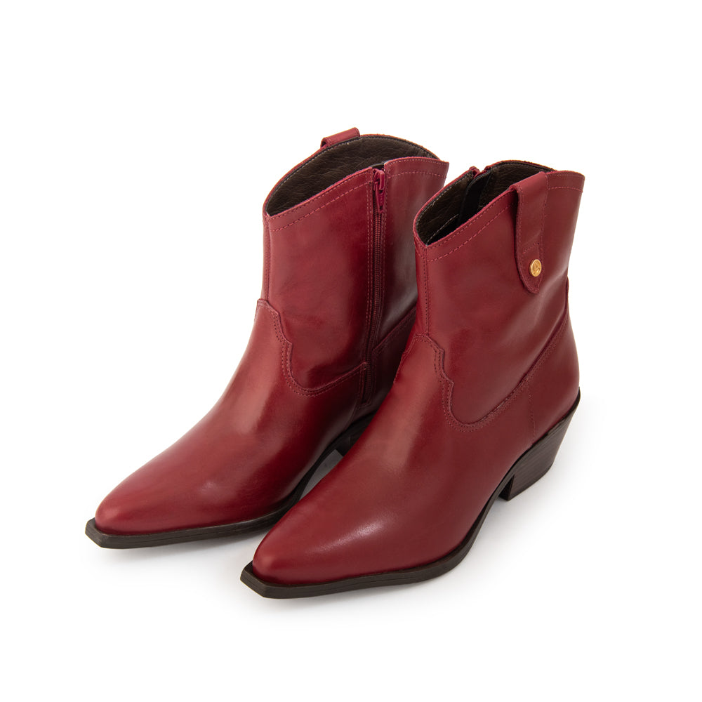 Botin taco nara cuero burdeo