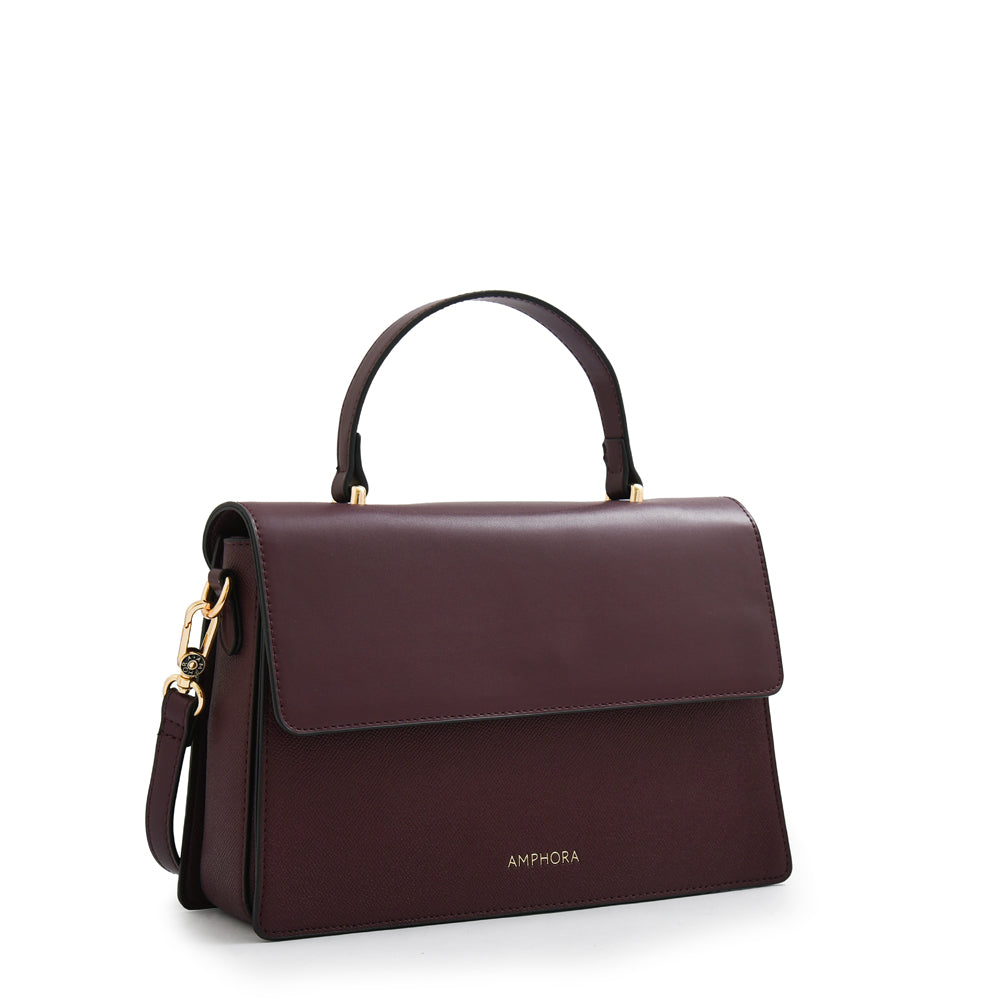 Cartera tote con tapa suecia mediana burdeo