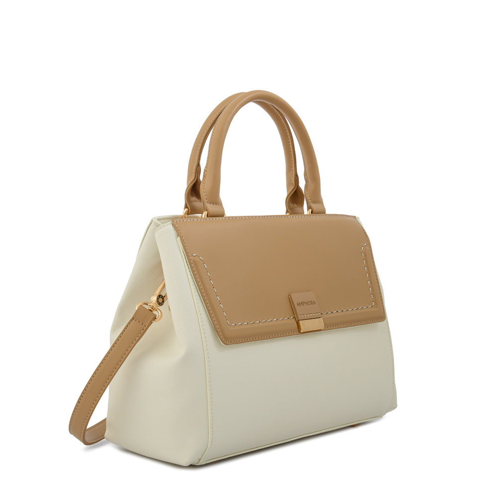 Cartera tote con tapa clary mediana blanco crudo