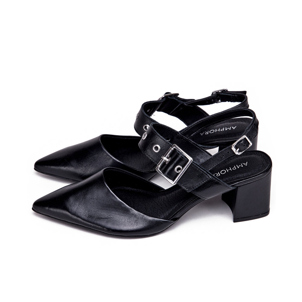Zapato taco diana cuero negro