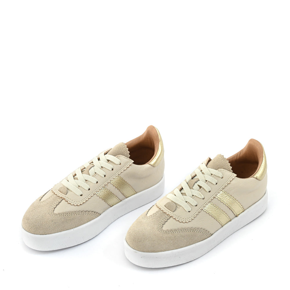 Zapatilla paty cuero beige