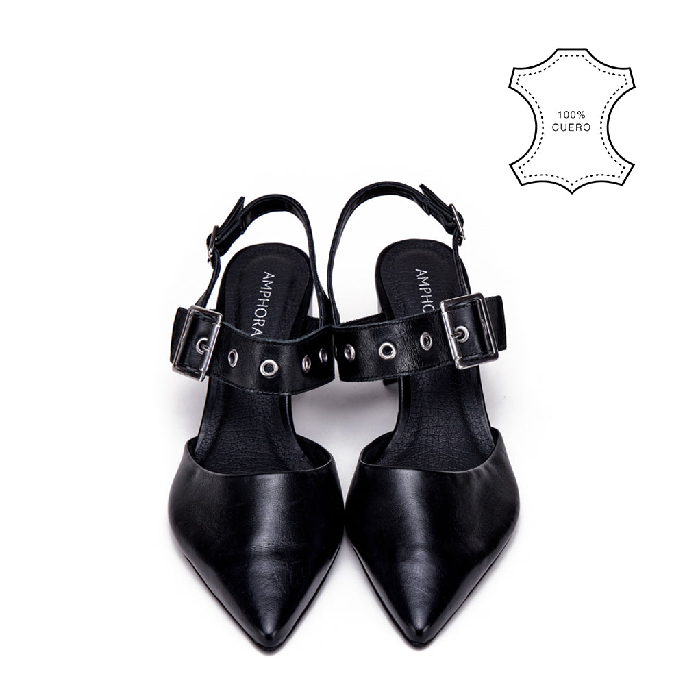 Zapato taco diana cuero negro