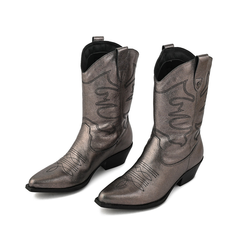 Bota marcella cuero plateado oscuro