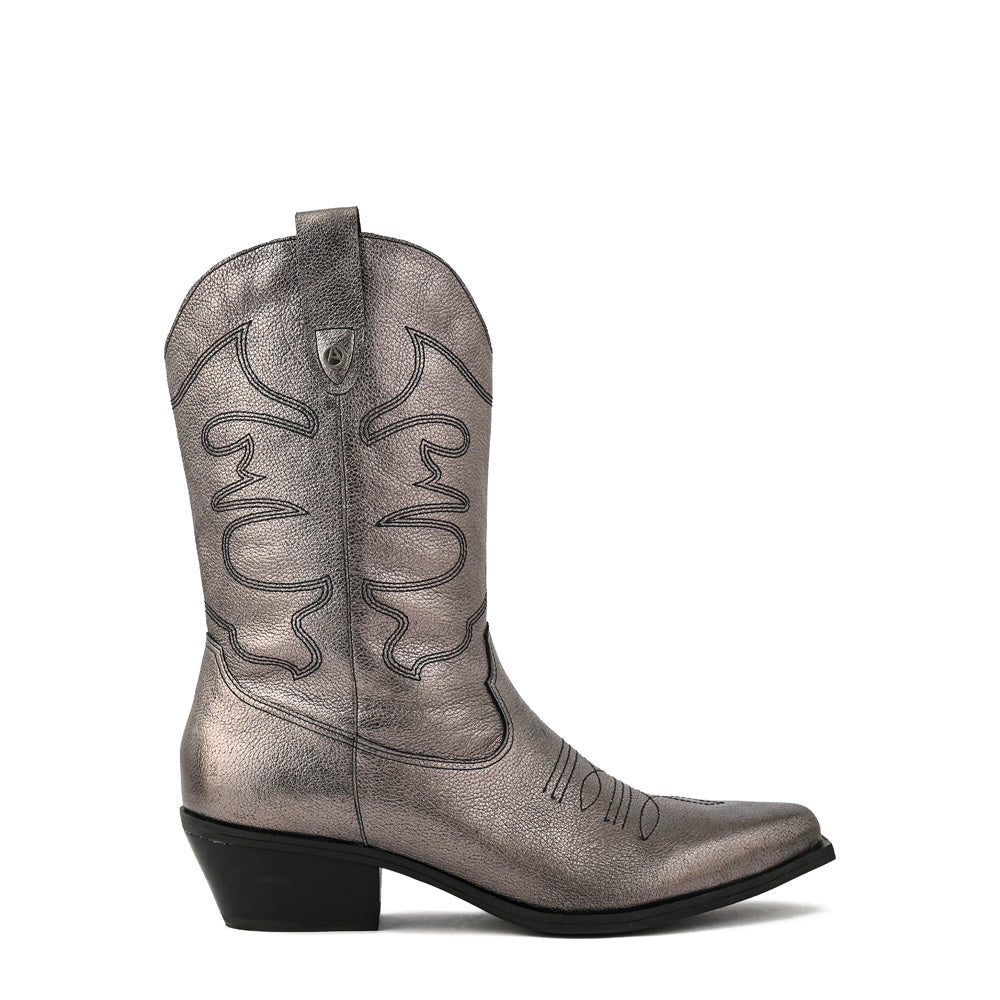 Bota marcella cuero plateado oscuro