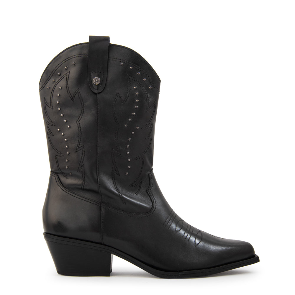 Bota vaquera cuero catalina negro
