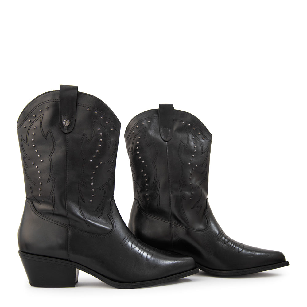 Bota vaquera cuero catalina negro
