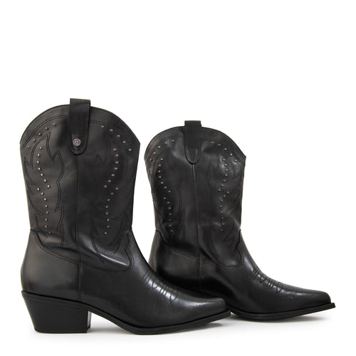 Bota vaquera cuero catalina negro