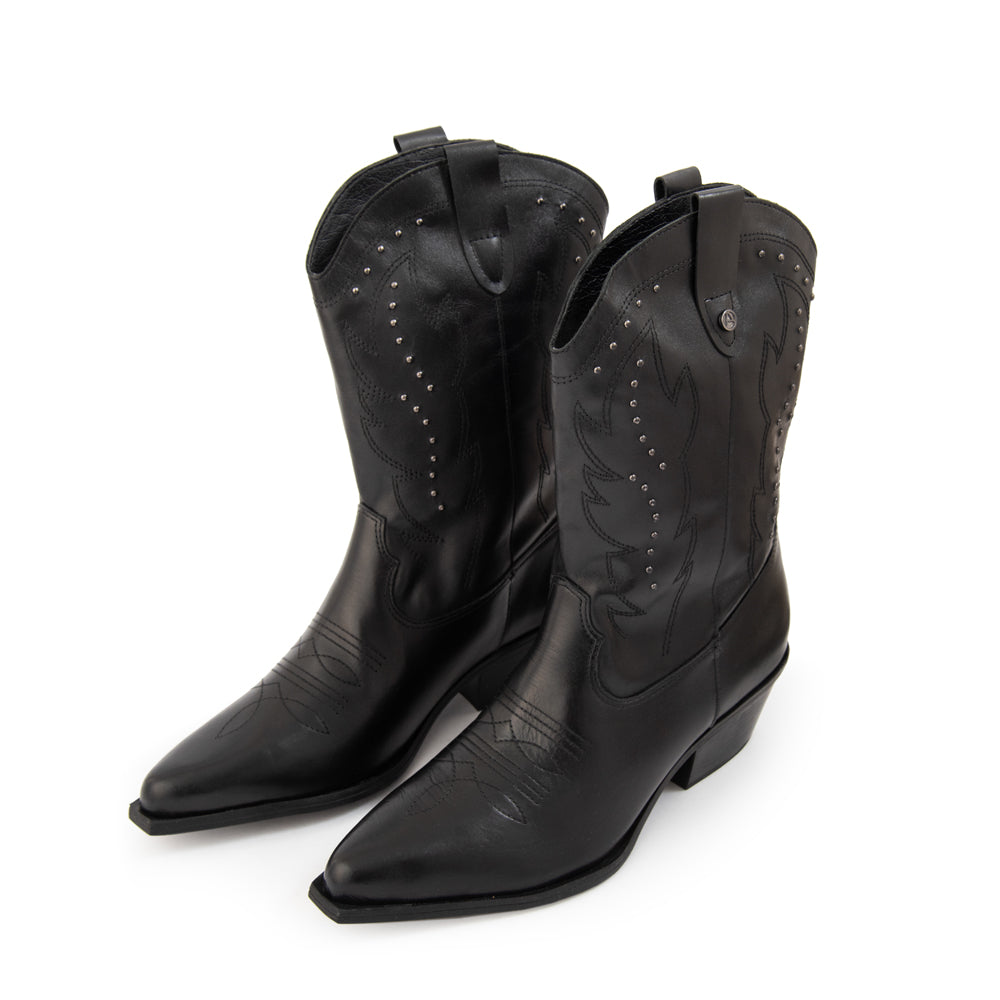 Bota vaquera cuero catalina negro