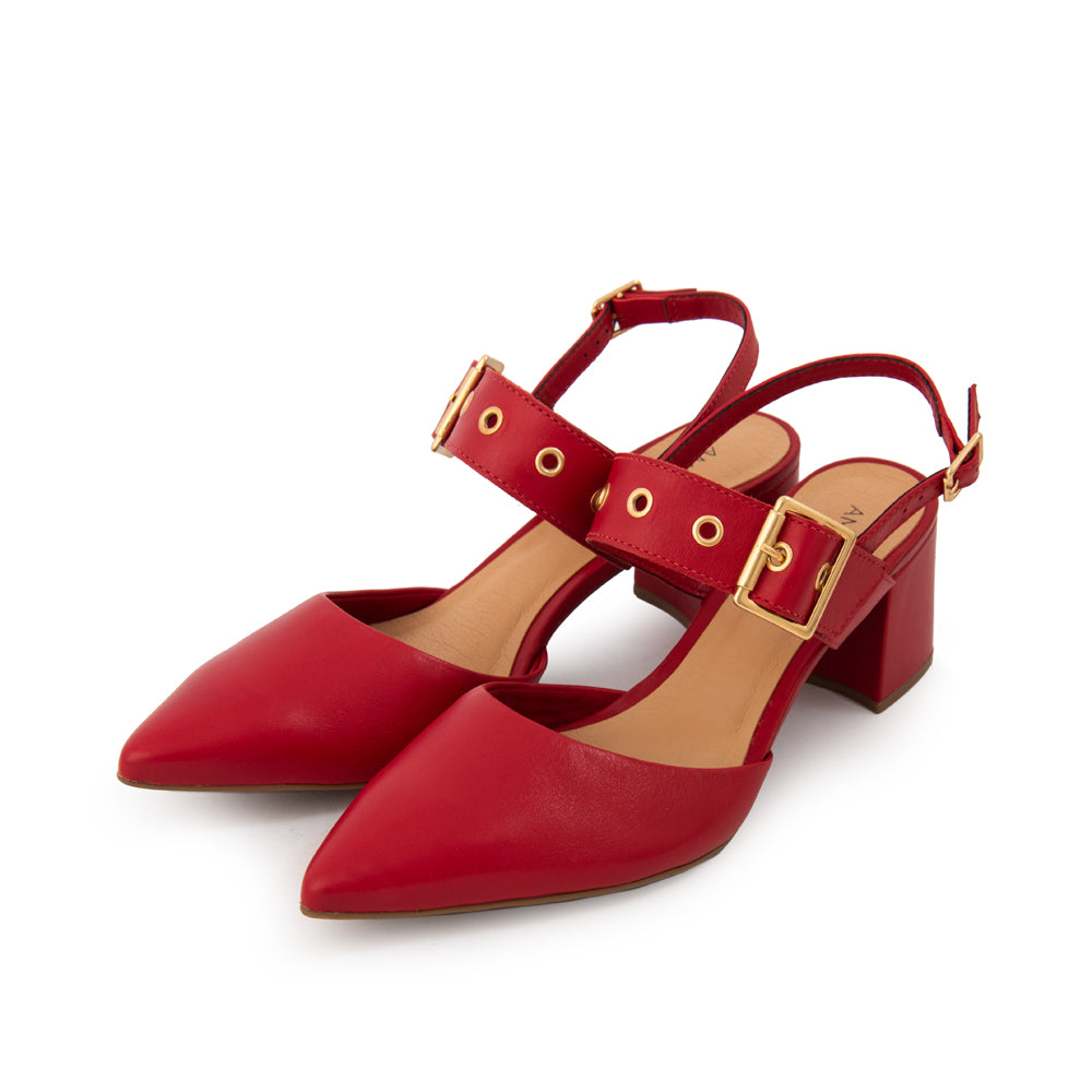 Zapato Taco diana cuero rojo