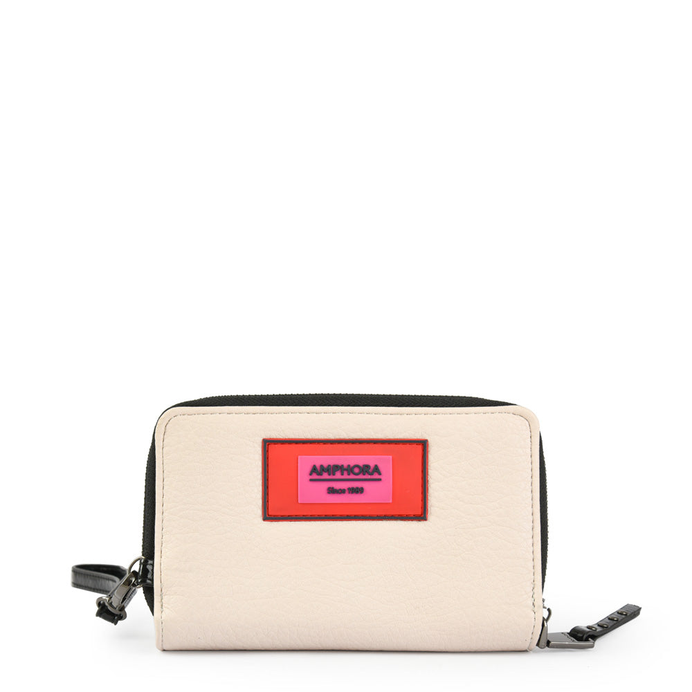 Billetera cierre exterior myrtille pequeña beige