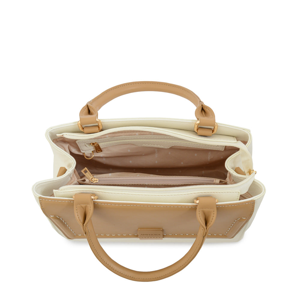 Cartera tote con tapa clary mediana blanco crudo