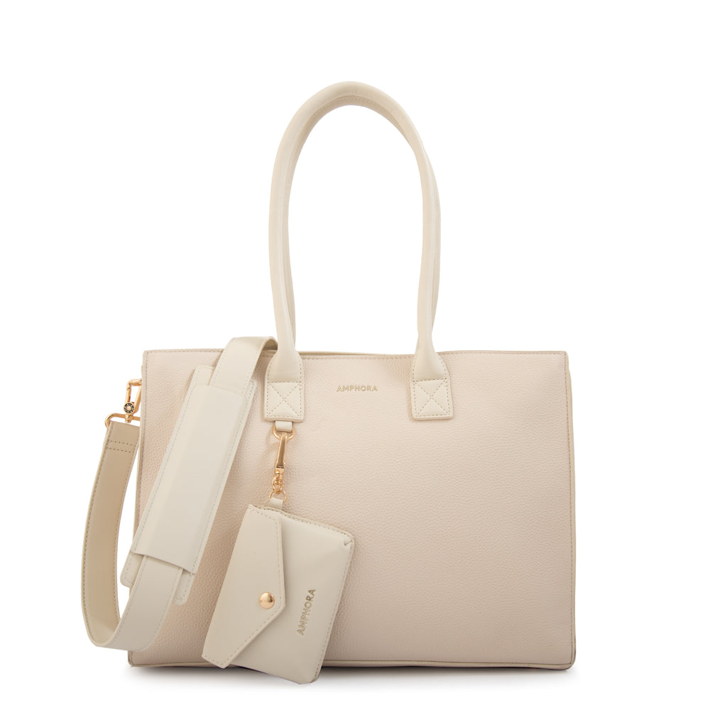 Cartera tote porta notebook mabel grande blanco crudo