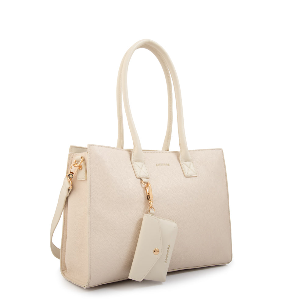 Cartera tote porta notebook mabel grande blanco crudo