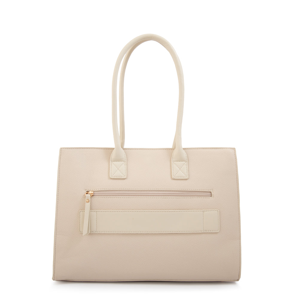 Cartera tote porta notebook mabel grande blanco crudo
