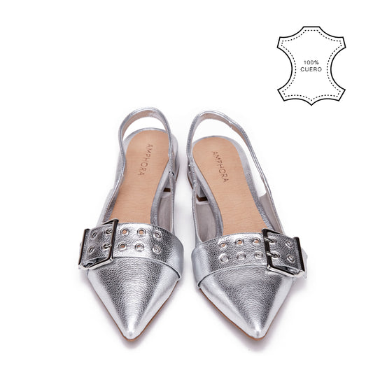 Zapato Taco nelia cuero plateado