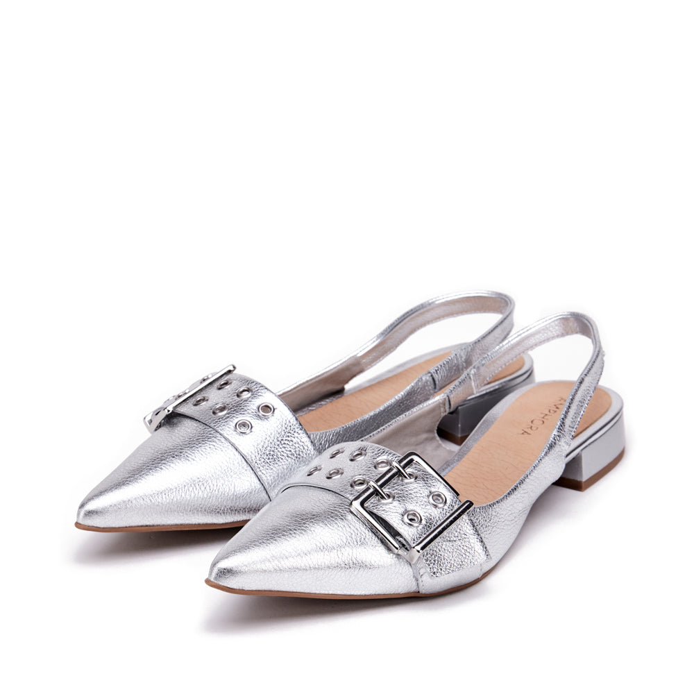 Zapato Taco nelia cuero plateado