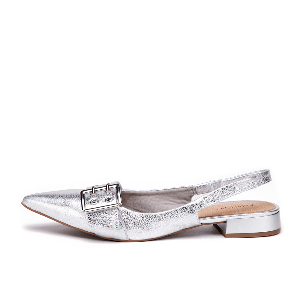 Zapato Taco nelia cuero plateado