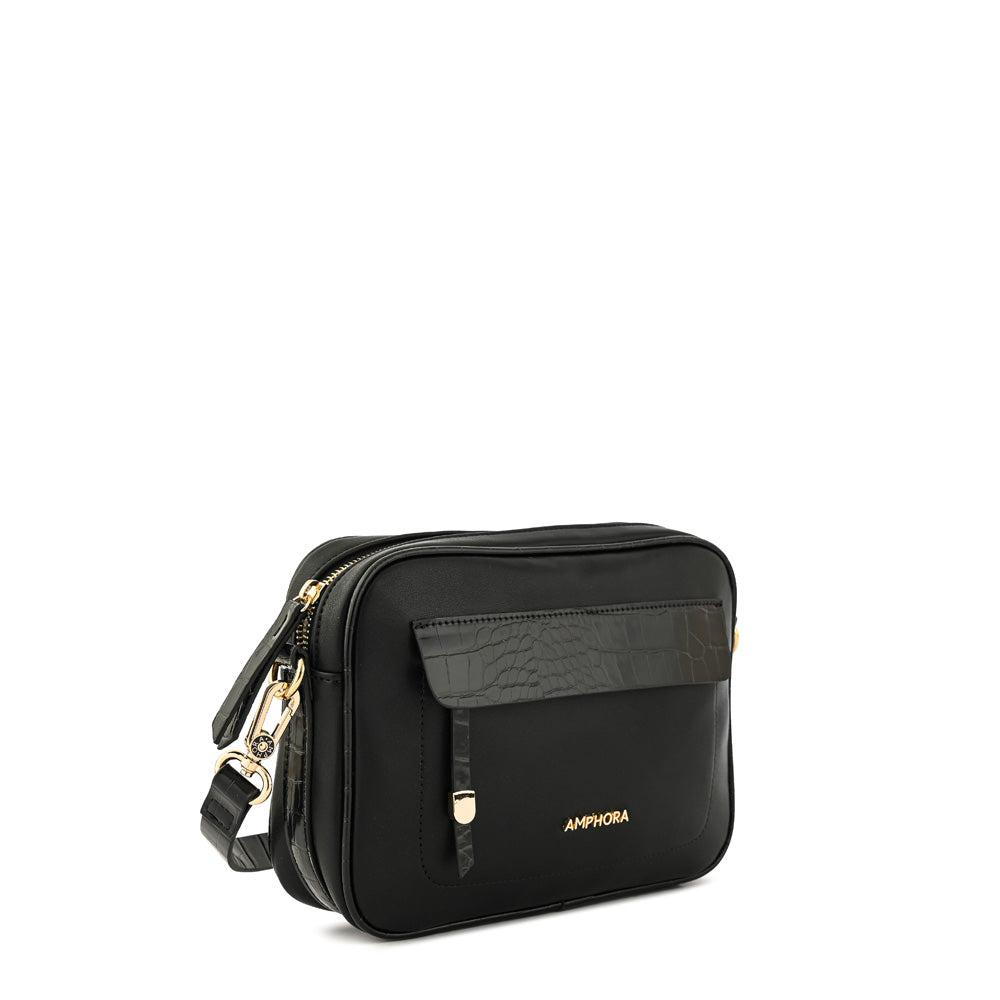 Cartera bandolera mediana micaela negro texturizado