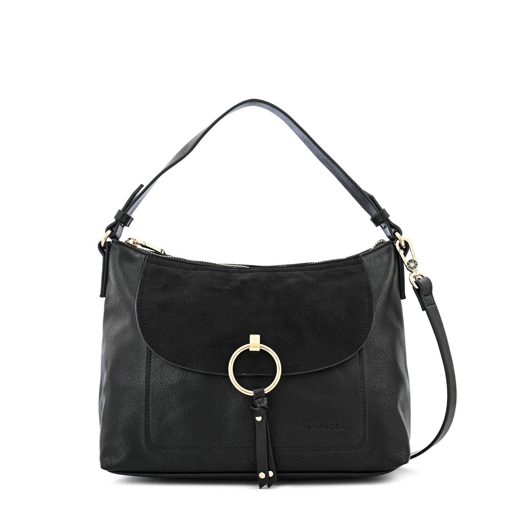 Cartera corte oval rustique mediana negro