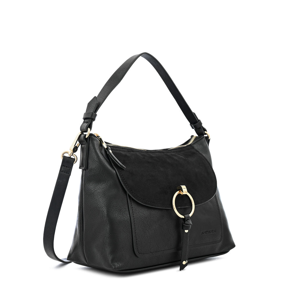 Cartera corte oval rustique mediana negro
