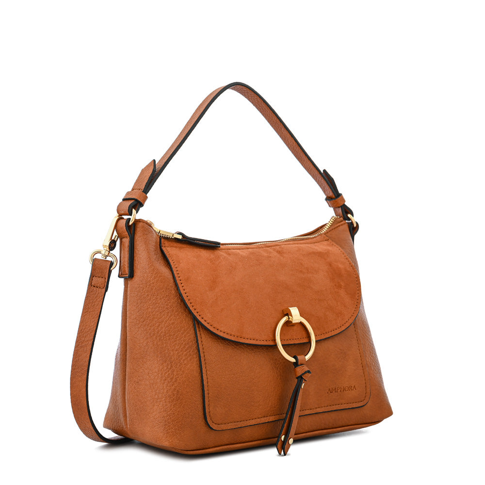 Cartera corte oval mediana rustique camel