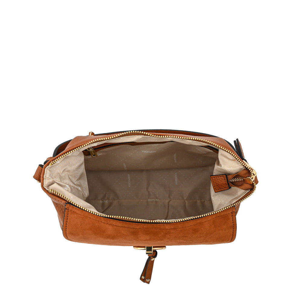 Cartera corte oval mediana rustique camel