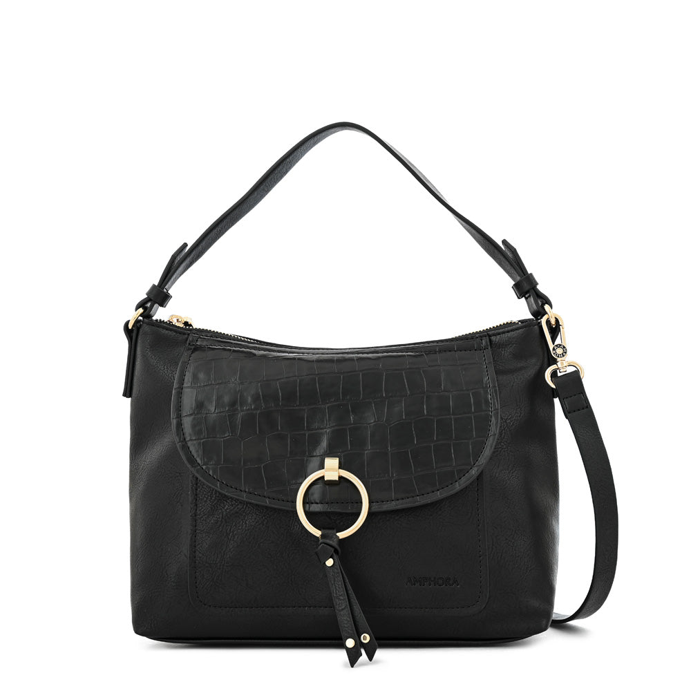 Cartera corte oval rustique mediana negro especial